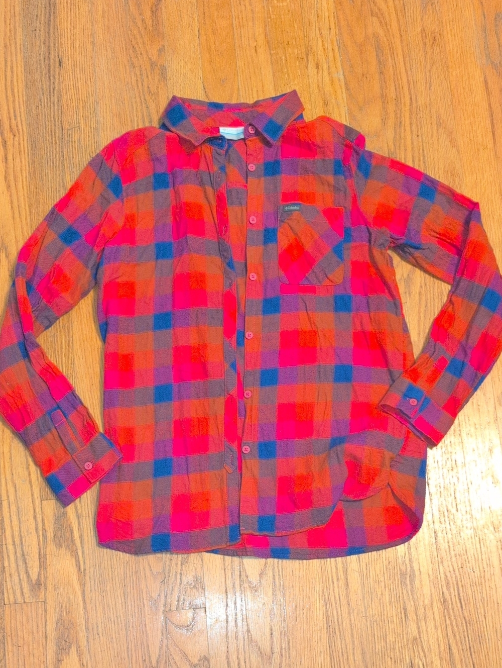 Columbia Red, Blue and Orange Plaid Button-Down Shirt